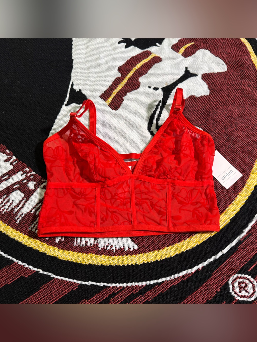 Auden Vibrant Red Floral Lace Longline Bralette